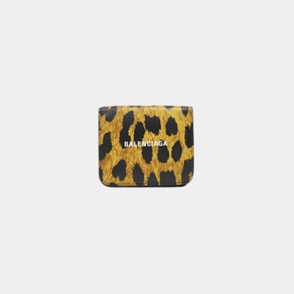 BALENCIAGA 2020 LEOPARD PRINT LEATHER LOGO WALLET